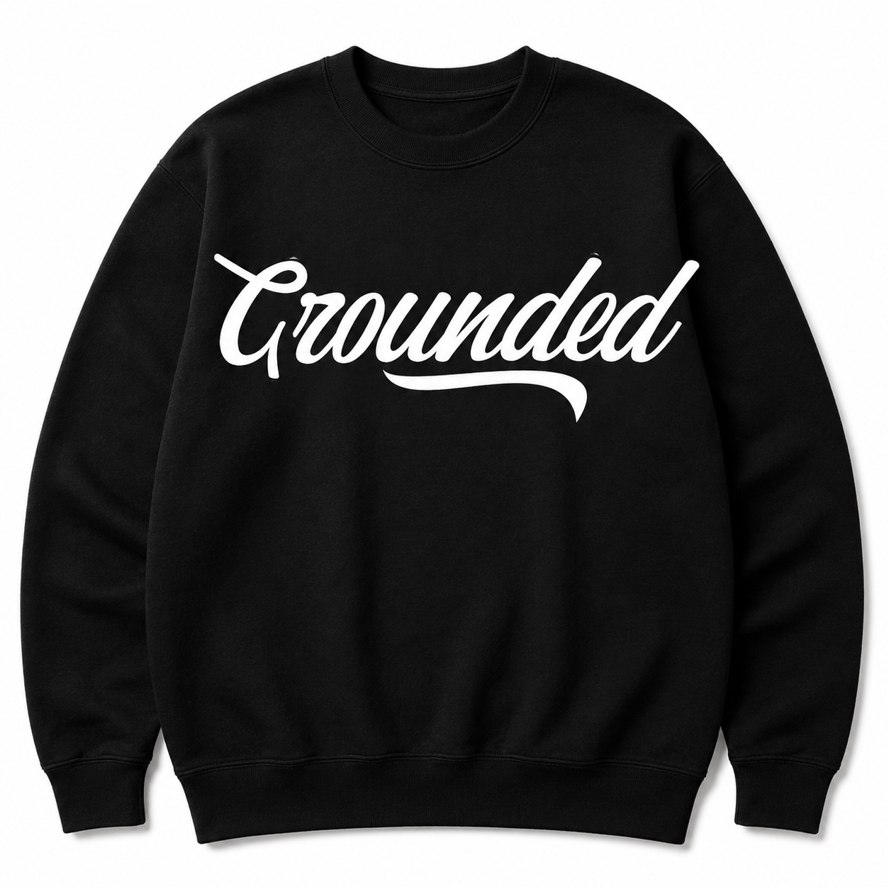 Classic black Grounded crewneck sweatshirt featuring the signature white script logo.