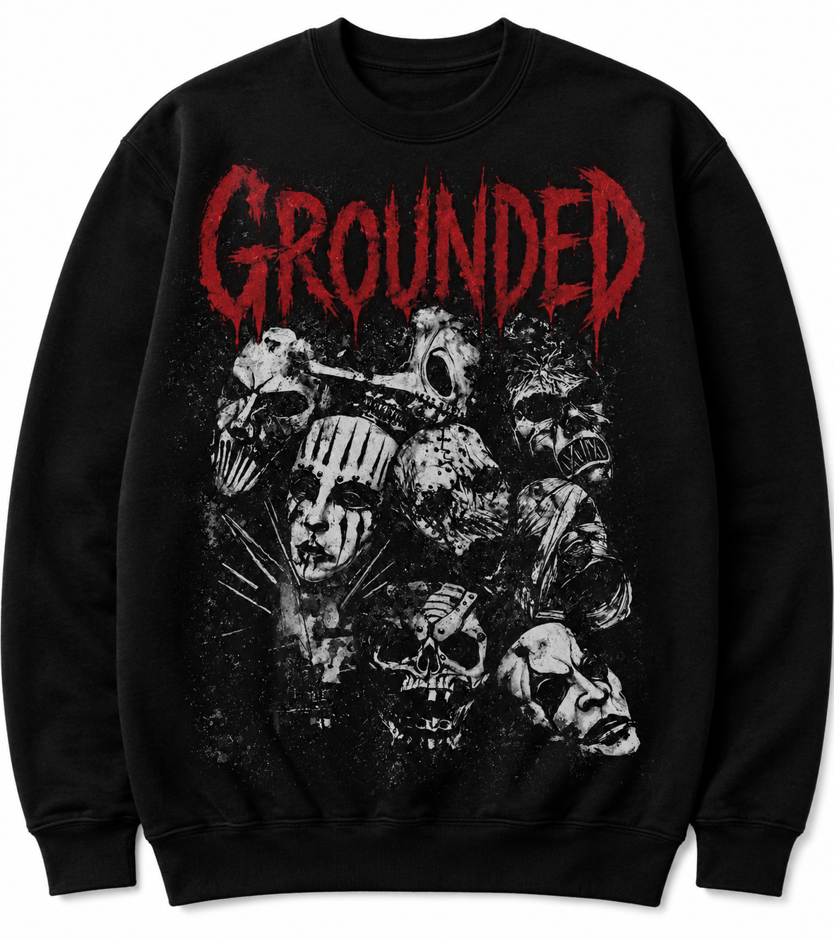 Black Grounded Slipknot Crewneck featuring distressed graphic artwork.